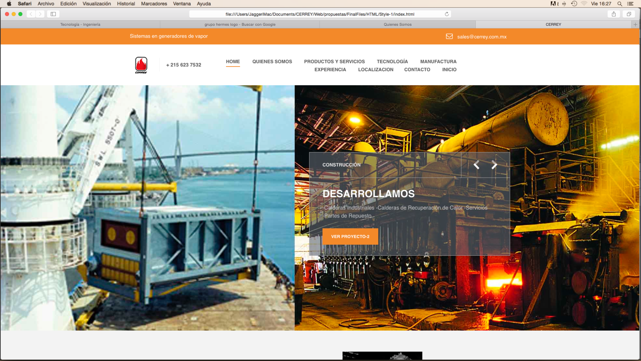 Hero industrial de CERREY con fotografía de gran formato