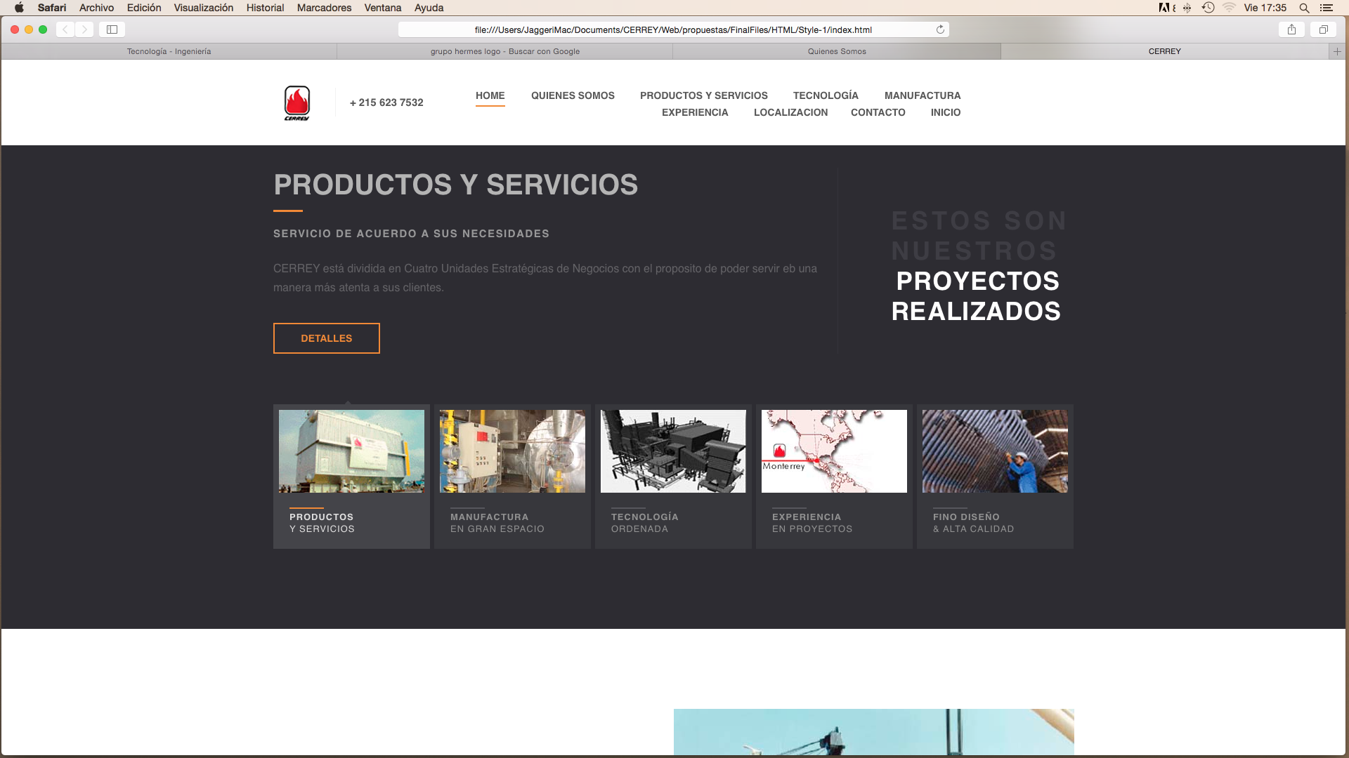 Pantalla principal original del sitio de CERREY