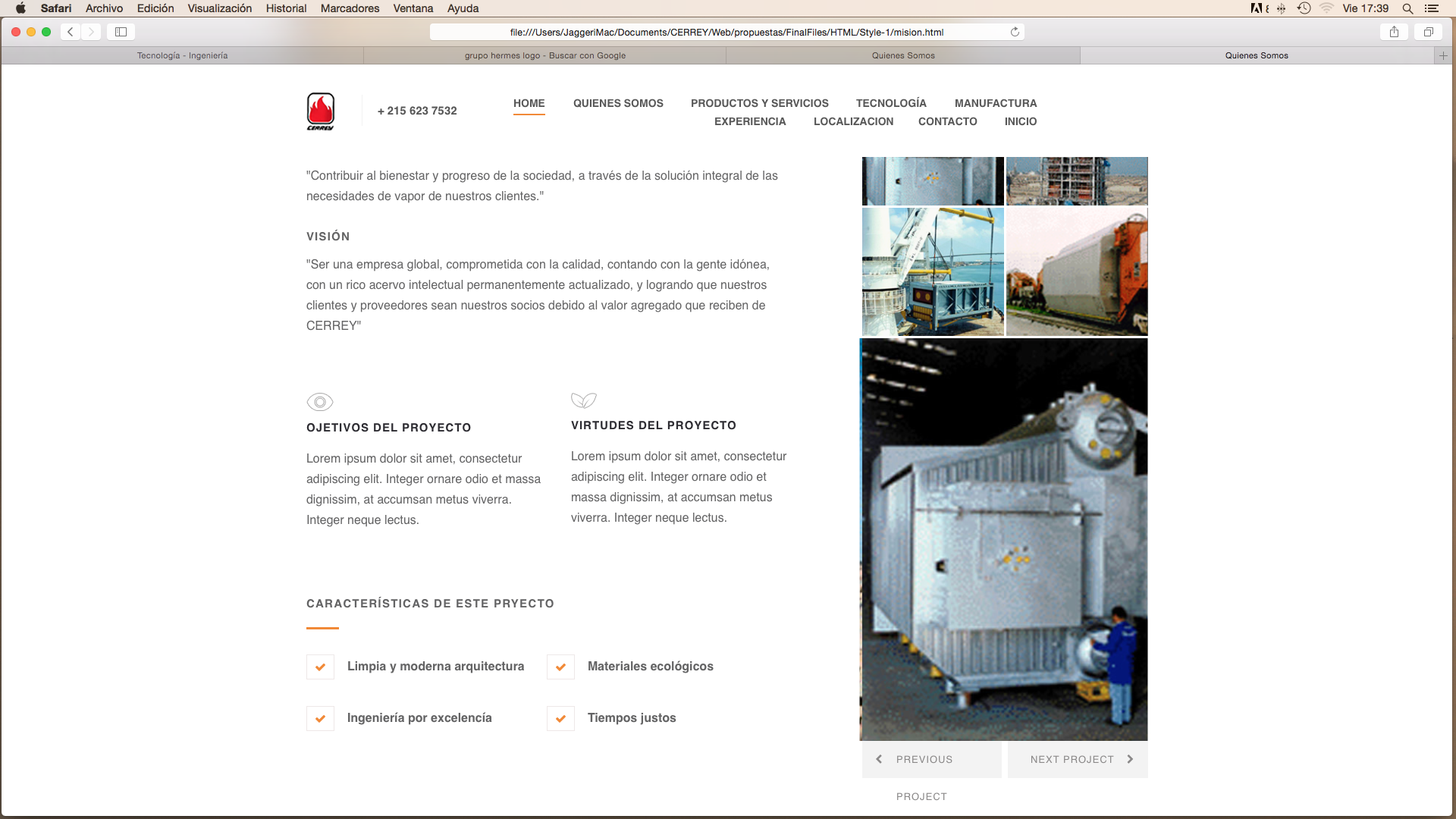 Pantalla corporativa de CERREY dentro del caso de rediseño web