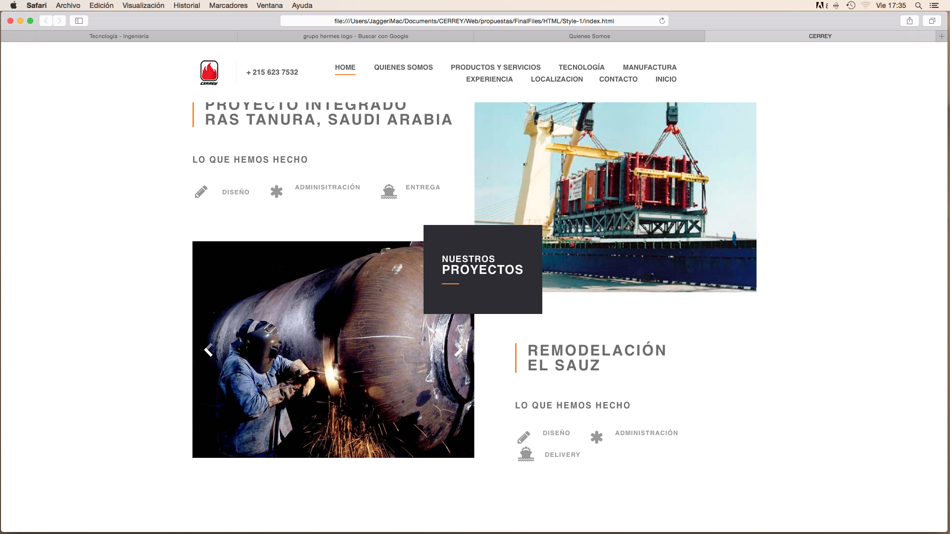Vista original de proyectos dentro del sitio de CERREY