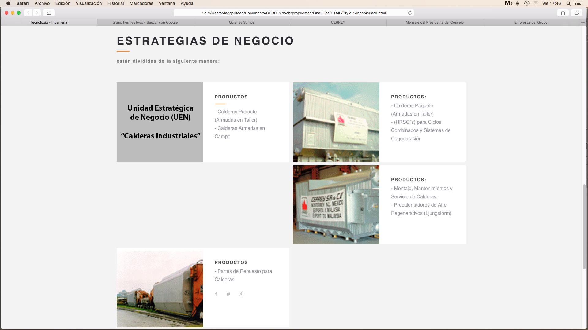 Vista original de estrategia de negocio del sitio CERREY