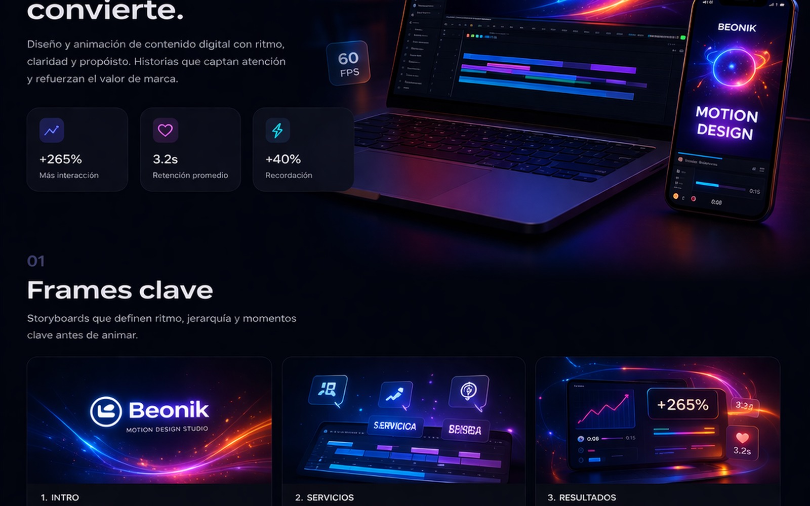 Frames clave y tablero visual de motion