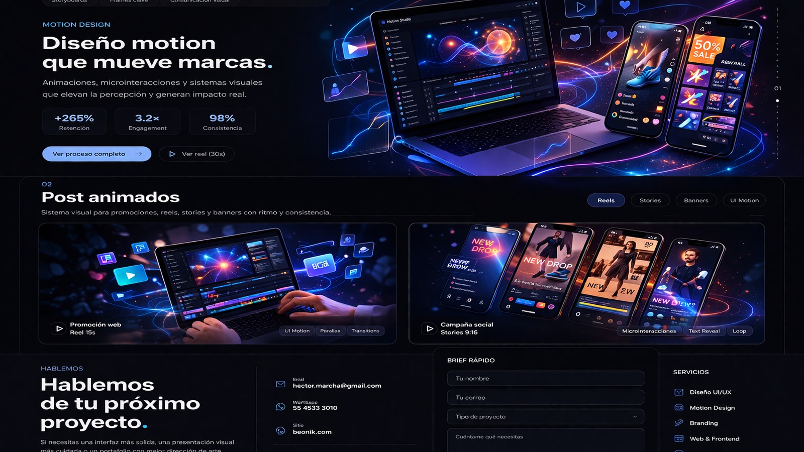 Sistema motion con pantallas y composición de campaña